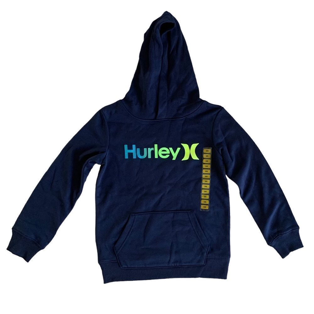 Hurley Kid’s Navy Neon Kangaroo Pocket Long Sleeve Cotton Hoodie Size 5/6 NWT